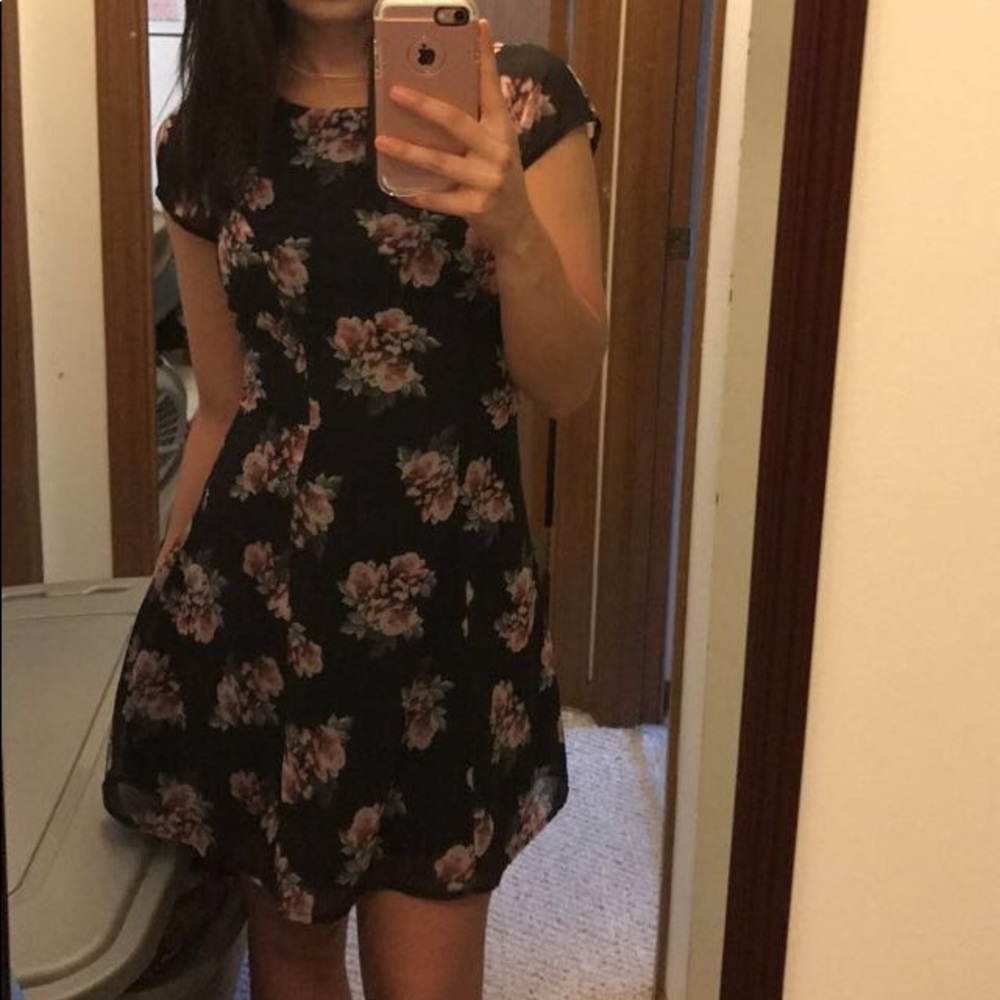 Black dress with pink flowers